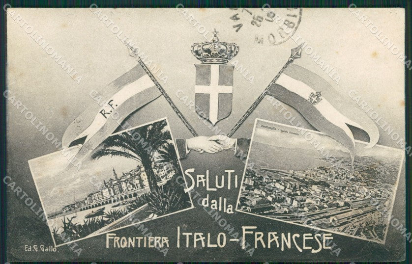 Imperia Ventimiglia Frontiera Saluti da ANGOLINO SCOLLATO cartolina KV5681 – fronte