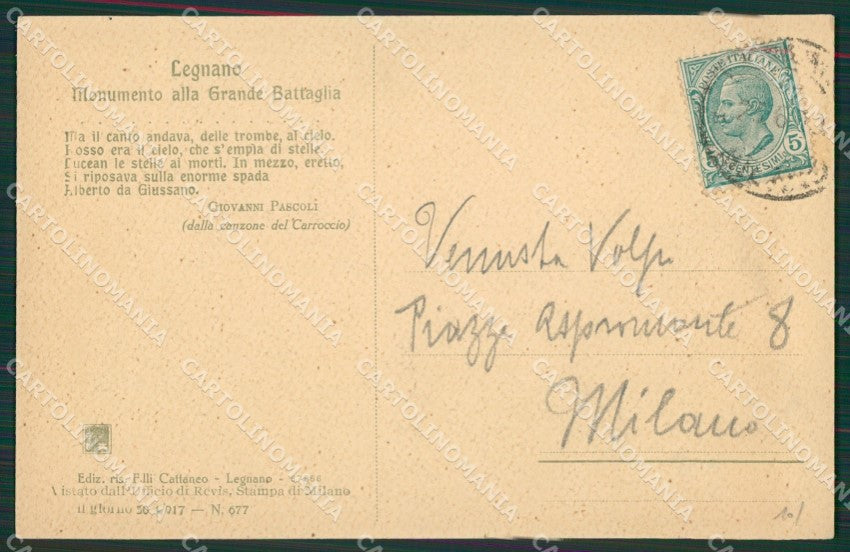 Milano Legnano Pascoli cartolina KV6020 – retro