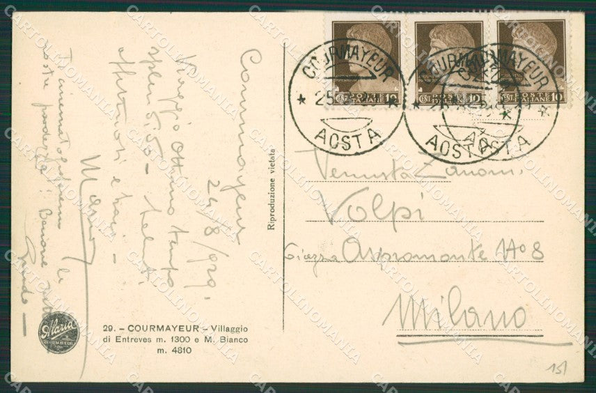 Aosta Courmayeur Entrèves cartolina KV6554 – retro