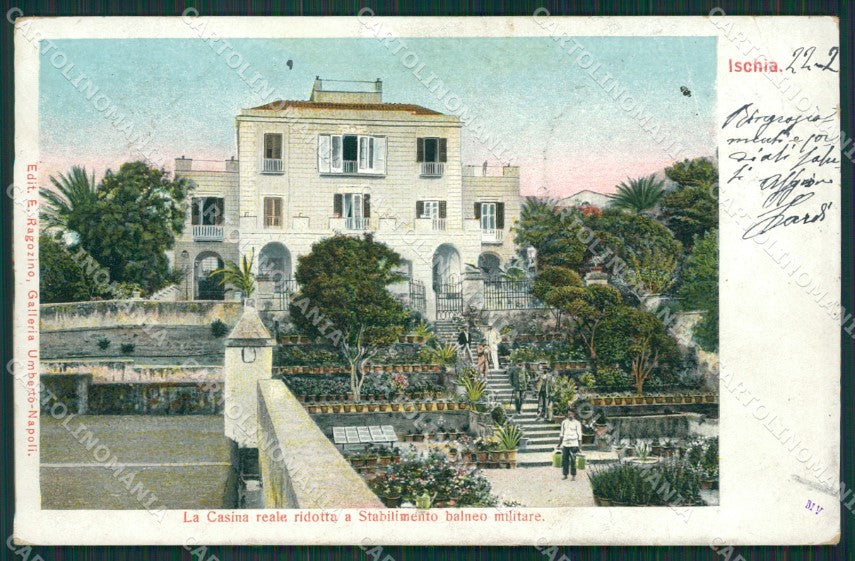 Napoli Ischia Stabilimento Balneo Militare PIEGA cartolina KV6779 – fronte