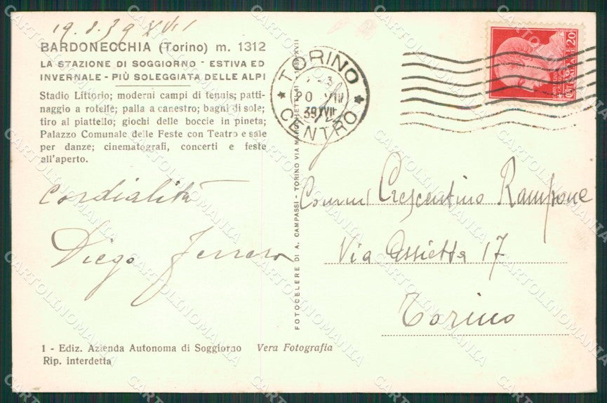 Torino Bardonecchia Foto cartolina KV6906 – retro