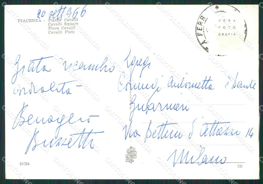 Piacenza Città Auto Corriera Foto FG cartolina KV7027 – retro