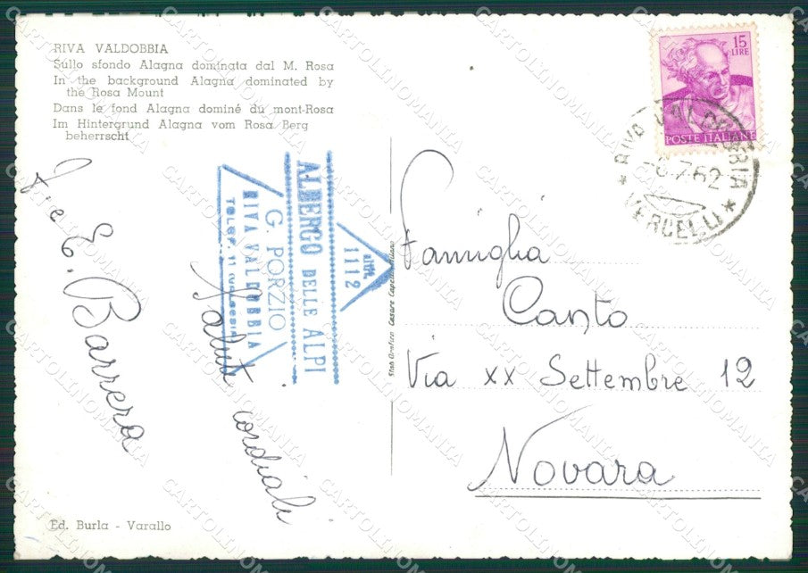 Vercelli Riva Valdobbia Foto FG cartolina KV7076 – retro