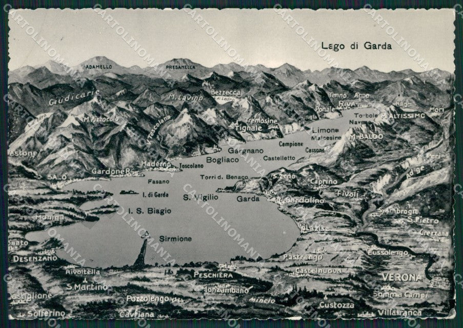 Brescia Sirmione Lago di Garda Mappa PIEGA Foto FG cartolina KV7105 – fronte