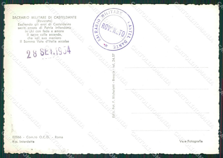 Trento Rovereto Castel Dante Sacrario Militare Foto FG cartolina KV7191 – retro