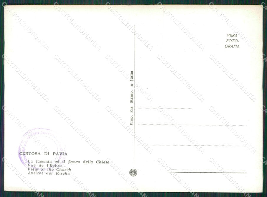 Pavia Certosa di Pavia Foto FG cartolina KV7285 – retro