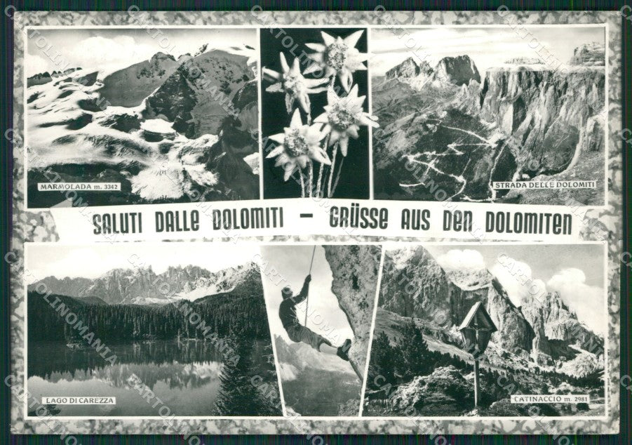 Bolzano Lago di Carezza Saluti dalle Dolomiti PIEGA Foto FG cartolina KV7353 – fronte