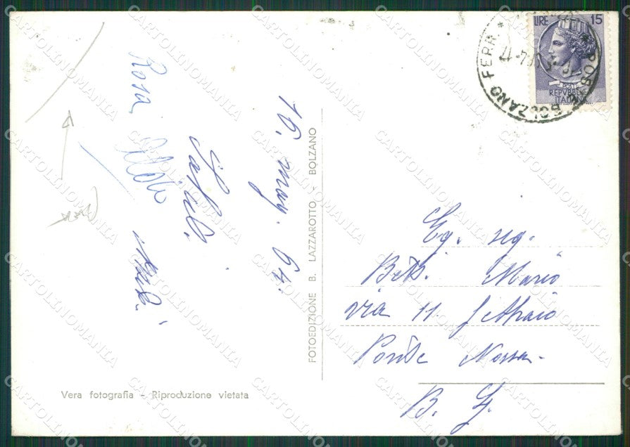 Bolzano Lago di Carezza Saluti dalle Dolomiti PIEGA Foto FG cartolina KV7353 – retro