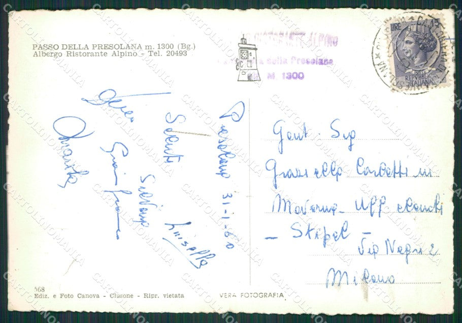 Bergamo Colere Cantoniera della Presolana Foto FG cartolina KV7406 – retro
