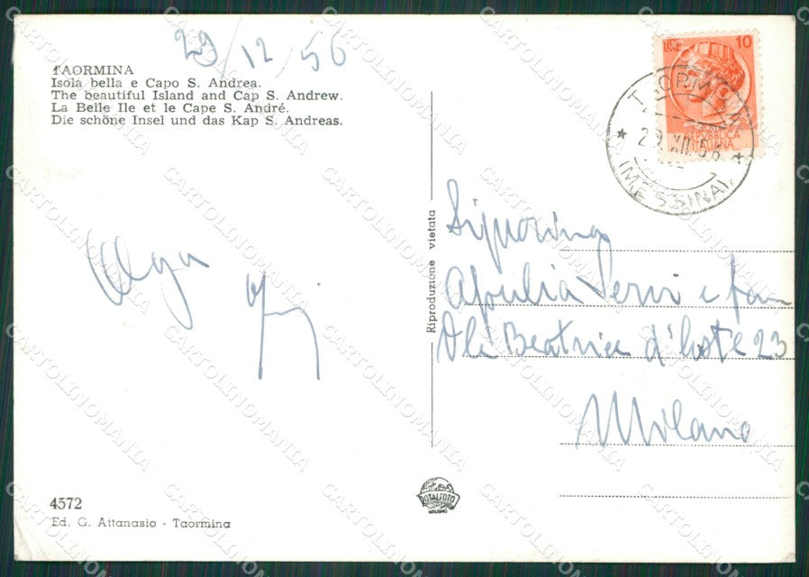 Messina Taormina Isola Bella Sant'Andrea Foto FG cartolina KV7464 – retro