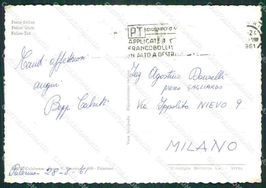 Palermo Città Porta Felice Foto FG cartolina KV7470 – retro