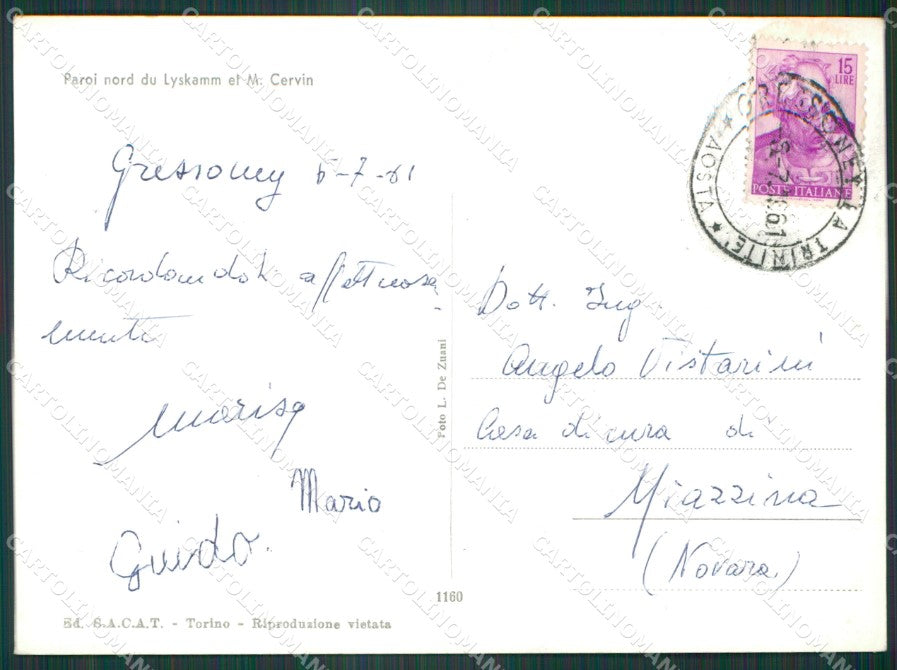 Aosta Gressoney La Trinité Monte Lyskam Monte Cervino Foto FG cartolina KV7586 – retro