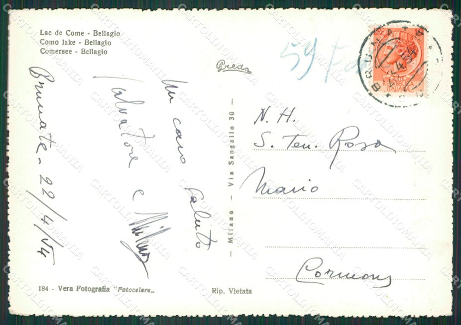 Como Bellagio Lago di Como Foto FG cartolina KV7681 – retro