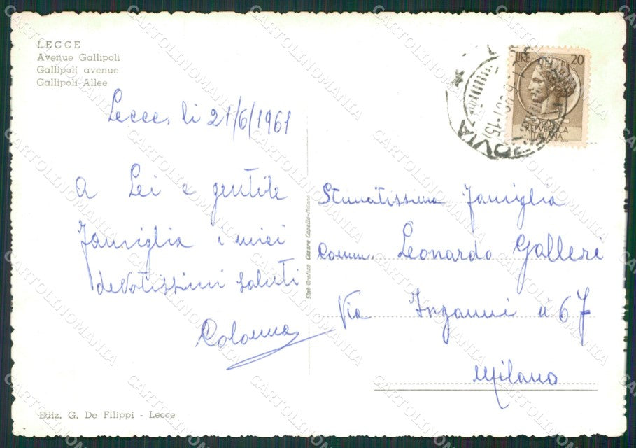 Lecce Città Foto FG cartolina KV7715 – retro