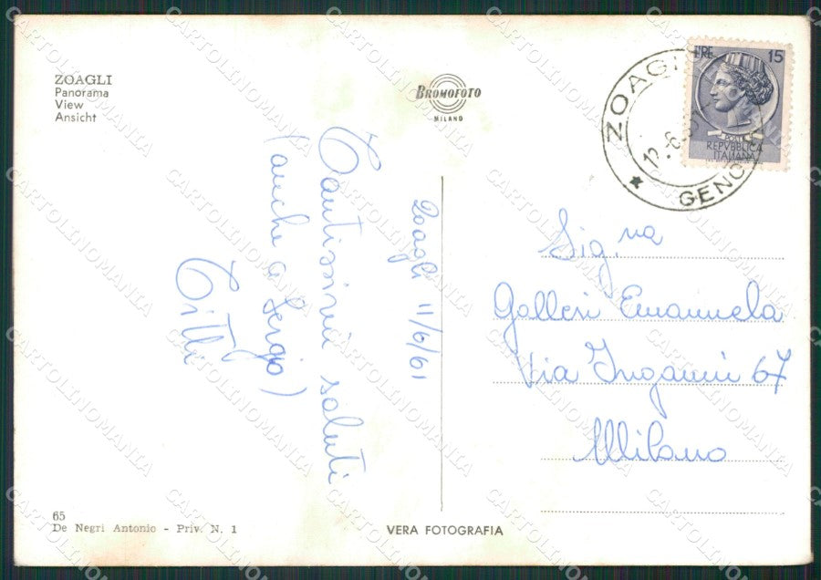 Genova Zoagli PIEGHINA Foto FG cartolina KV7720 – retro