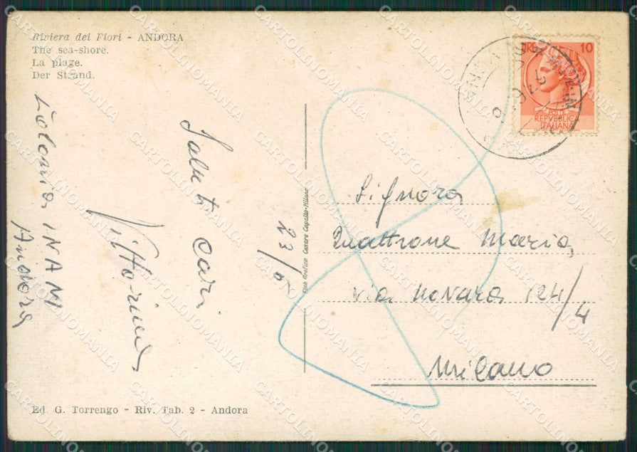 Savona Andora Barca PIEGA FG cartolina KV7800 – retro