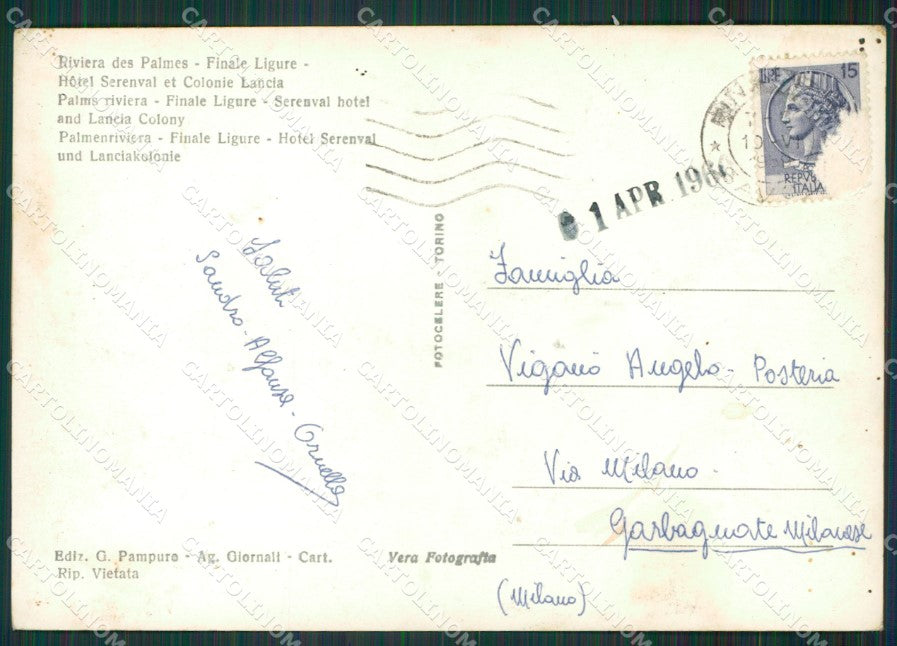 Savona Finale Ligure Colonia FORO Foto FG cartolina KV7820 – retro