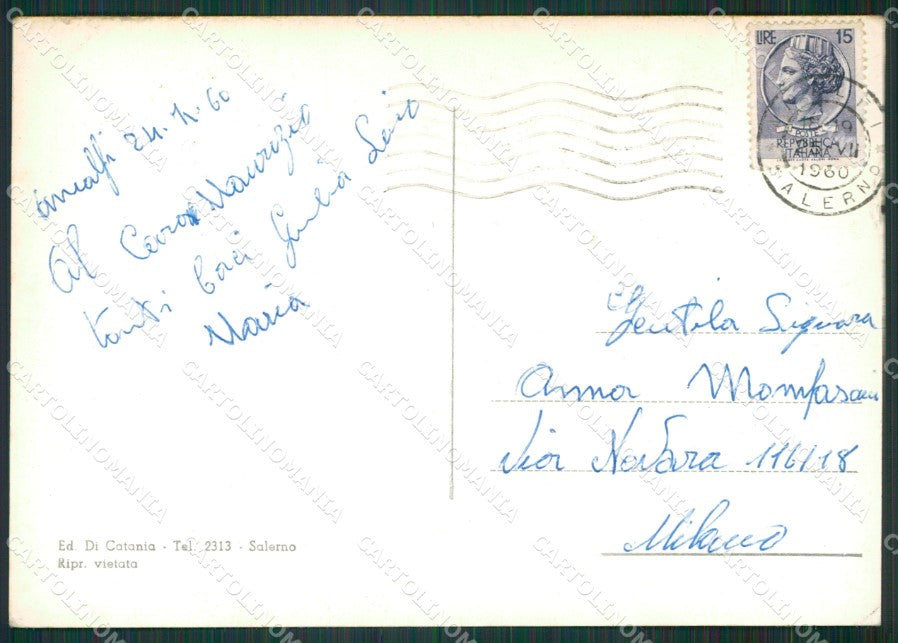 Salerno Amalfi Carrozza PIEGHINE ABRASA Foto FG cartolina KV7822 – retro