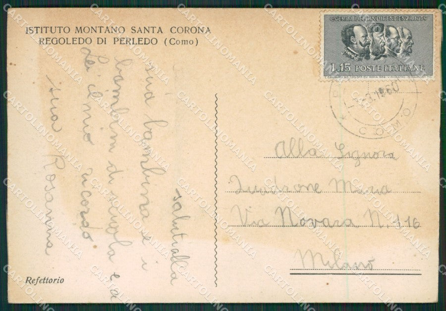 Lecco Perledo Regoledo di Istituto Santa Corona MACCHIA FG cartolina KV7841 – retro