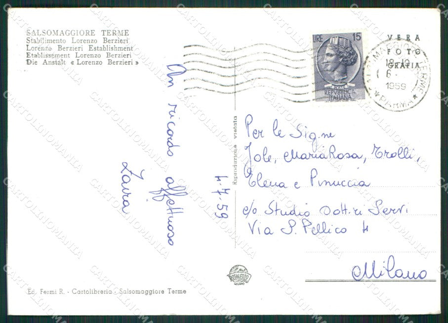 Parma Salsomaggiore Terme Stabilimento Berzieri Foto FG cartolina KV7892 – retro