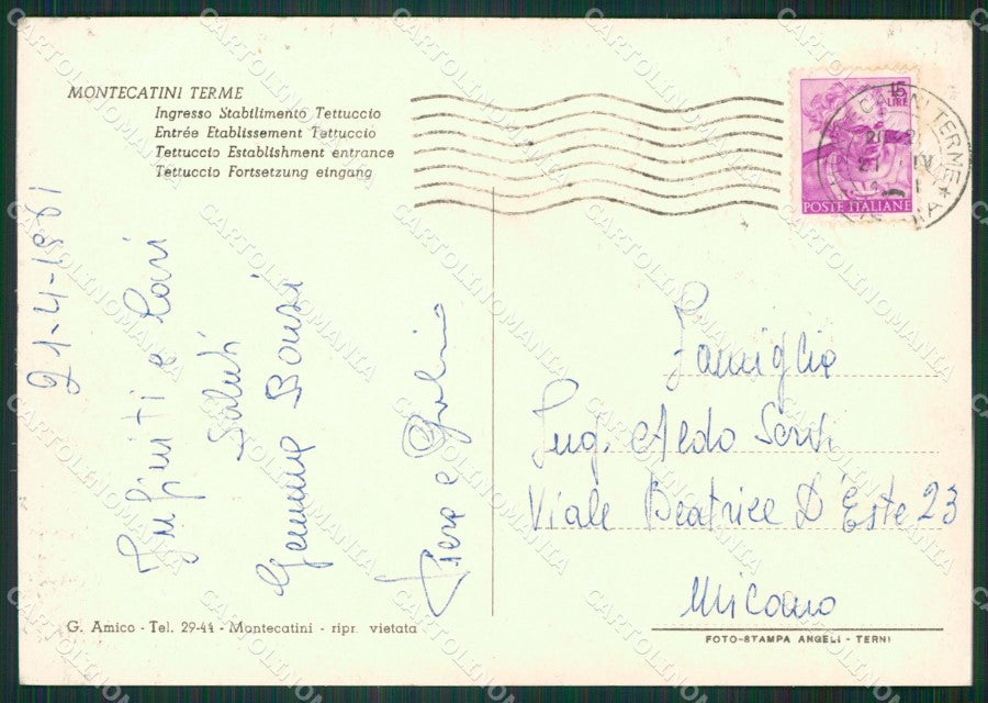 Pistoia Montecatini Terme Stabilmento Tettuccio Foto FG cartolina KV7944 – retro