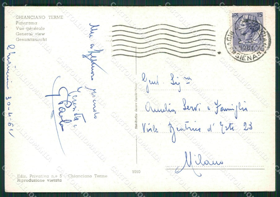 Siena Chianciano Terme FG cartolina KV7950 – retro