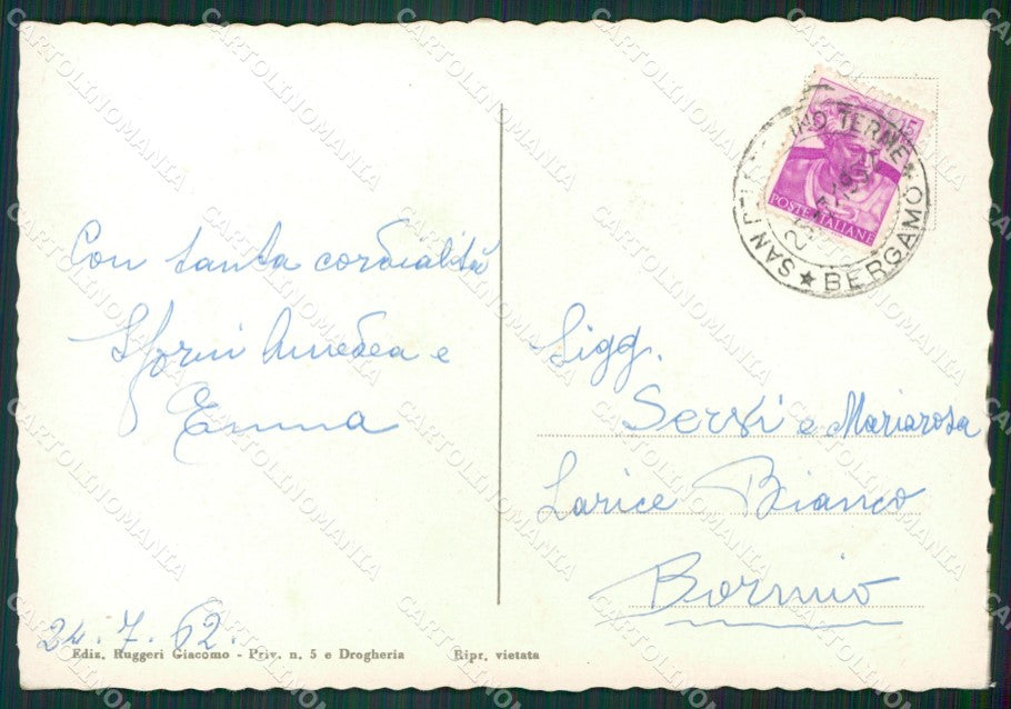 Bergamo San Pellegrino Stabilimento Pracastello PIEGHINA FG cartolina KV8161 – retro