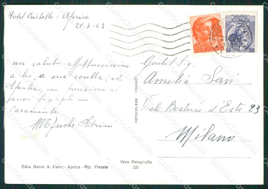Sondrio Aprica Foto FG cartolina KV8176 – retro