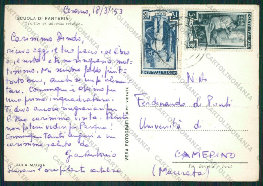 Roma Cesano Scuola di Fanteria Aula Magna Foto FG cartolina KV8237 – retro