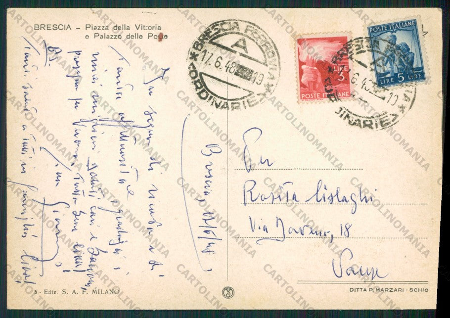 Brescia Città Poste FG cartolina KV8329 – retro