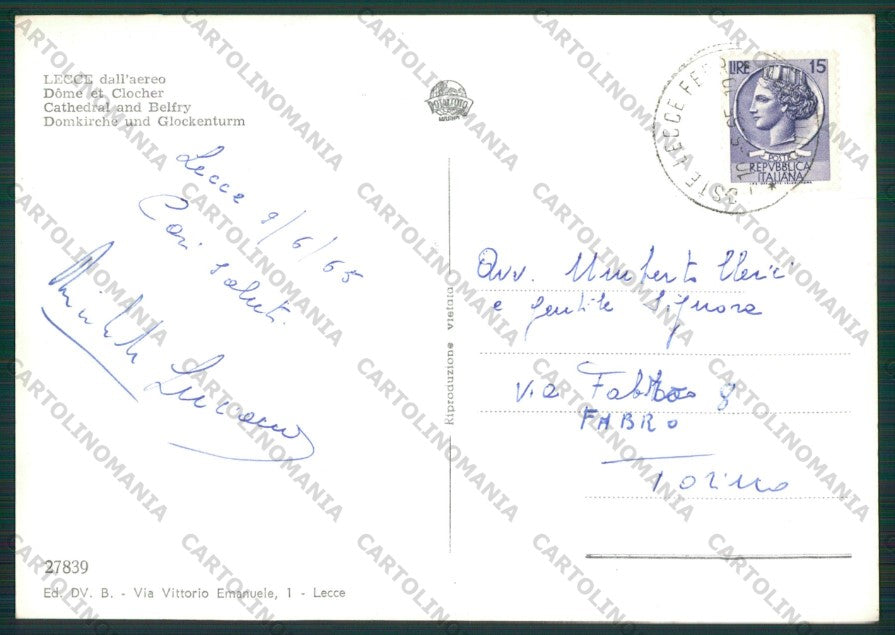 Lecce Città Foto FG cartolina KV8369 – retro