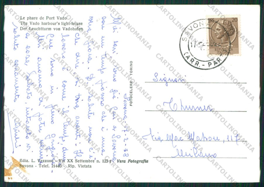 Savona Porto Vado Faro Foto FG cartolina KV8387 – retro