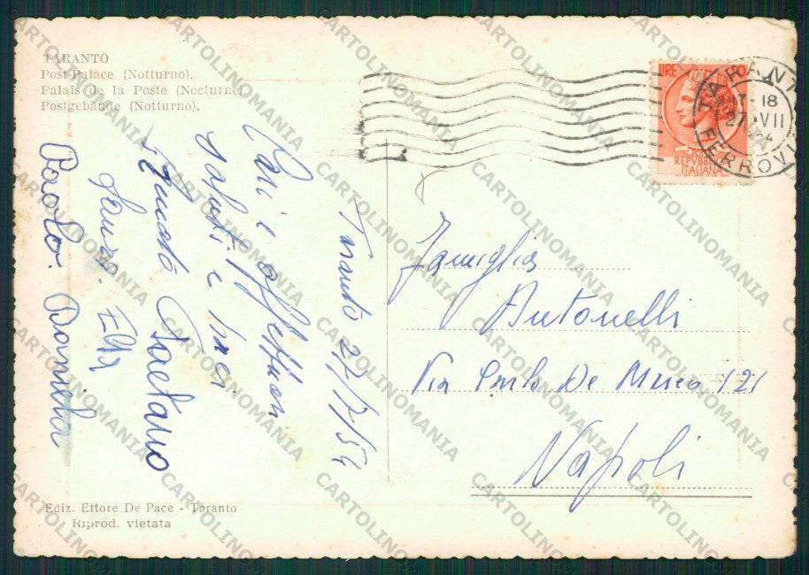 Taranto Città Poste Foto FG cartolina KV8391 – retro
