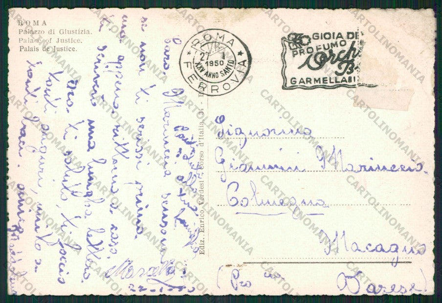 Roma Città Palazzo di Giustizia ABRASA PIEGHINE FG cartolina KV8437 – retro