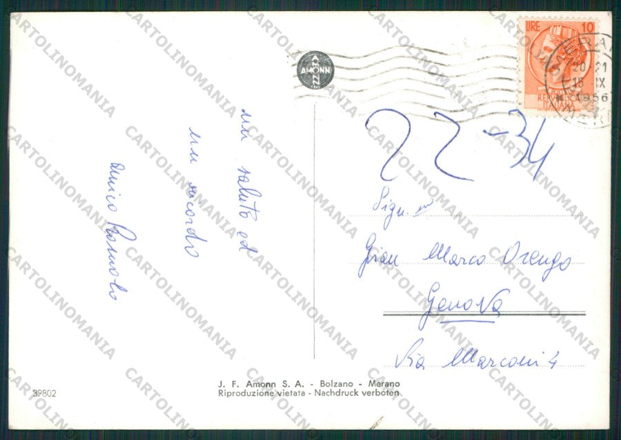 Bolzano Merano PIEGA Foto FG cartolina KV8456 – retro