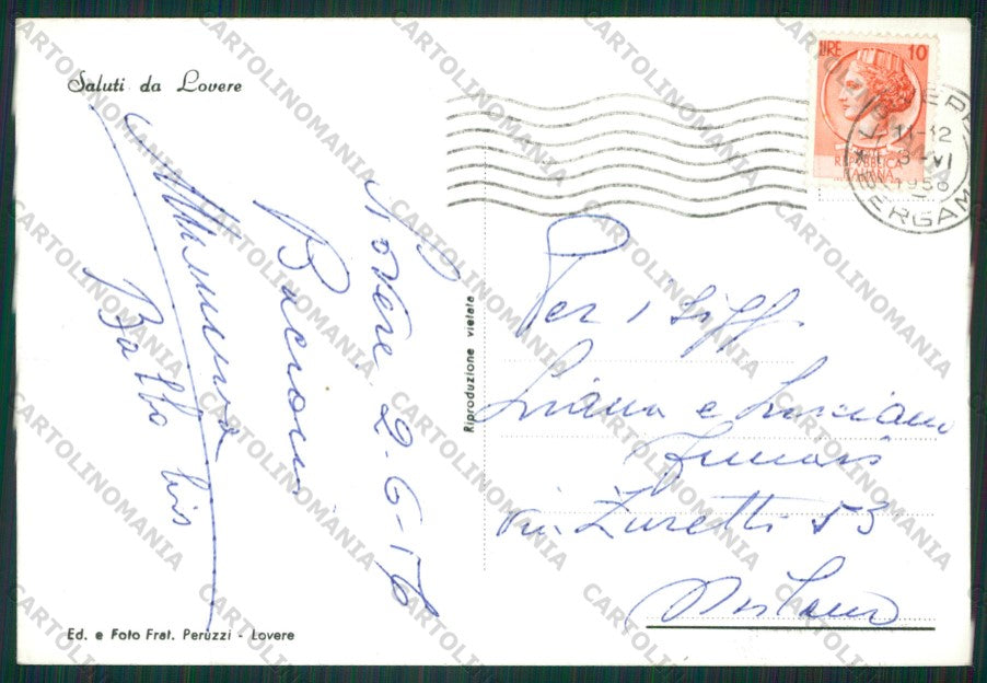 Bergamo Lovere Lago d'Iseo Foto FG cartolina KV8467 – retro