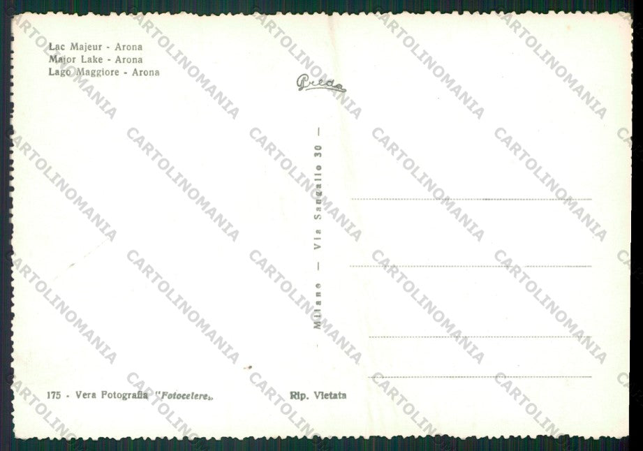Novara Arona Lago Maggiore Foto FG cartolina KV8469 – retro