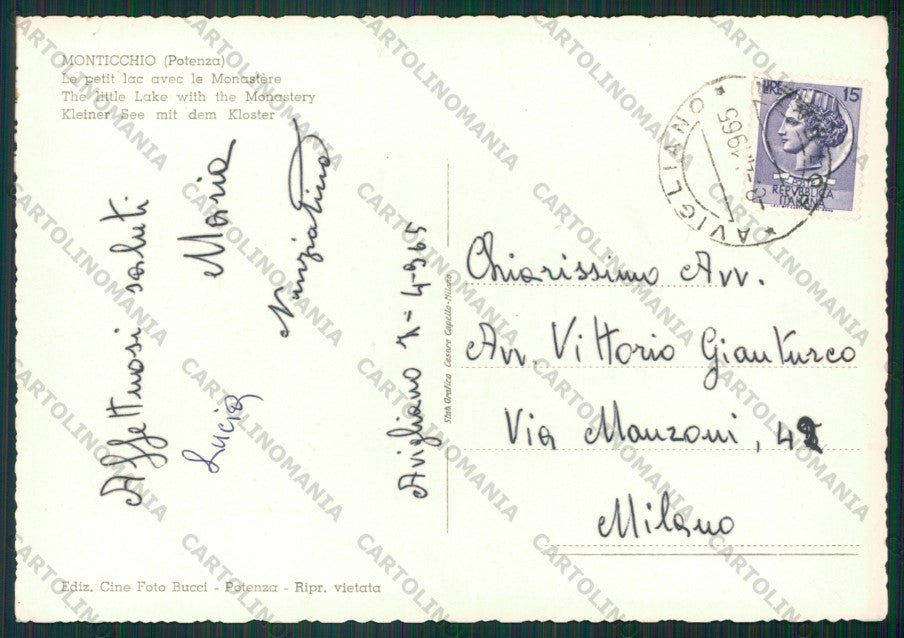 Potenza Monticchio Lago Piccolo con Badia Foto FG cartolina KV8480 – retro