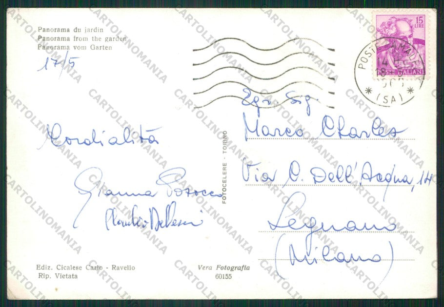 Salerno Ravello Villa Rufolo Foto FG cartolina KV8496 – retro
