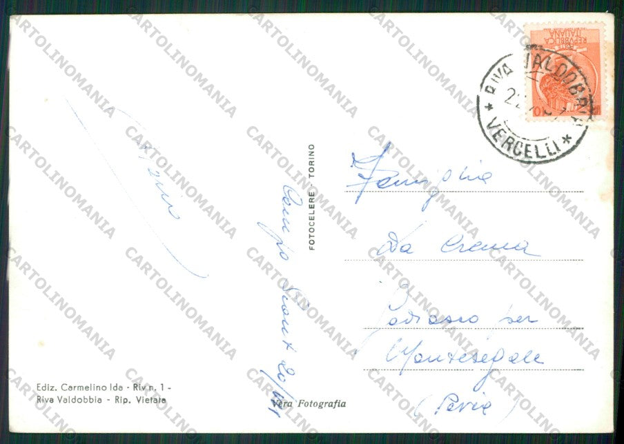 Vercelli Riva Valdobbia Foto FG cartolina KV8553 – retro