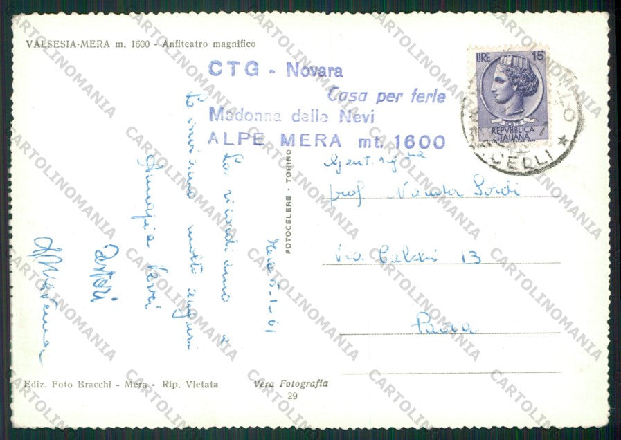 Vercelli Scopello Alpe di Mera Nevicata PIEGA Foto FG cartolina KV8559 – retro