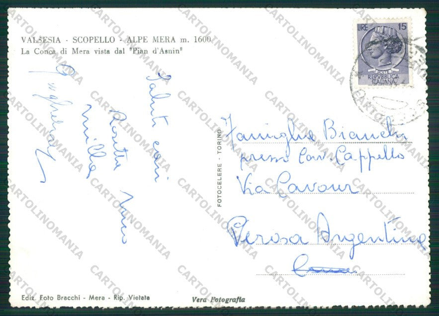 Vercelli Scopello Alpe Mera Foto FG cartolina KV8567 – retro