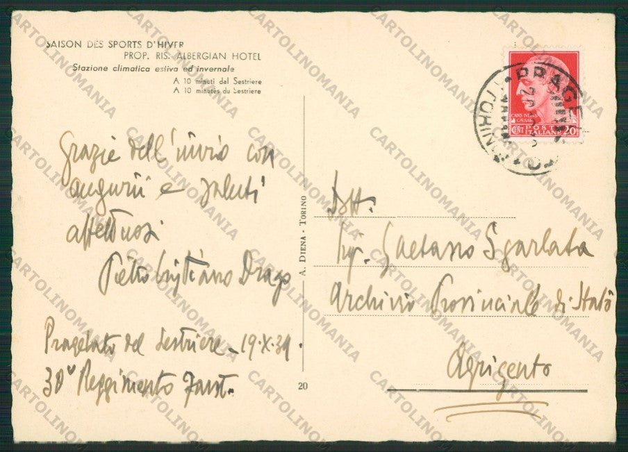 Torino Pragelato Ruà FG cartolina KV8601 – retro