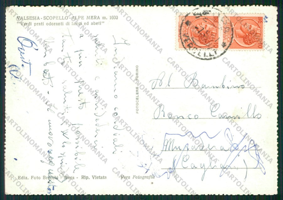 Vercelli Scopello Alpe di Mera Seggiovia Foto FG cartolina KV8611 – retro