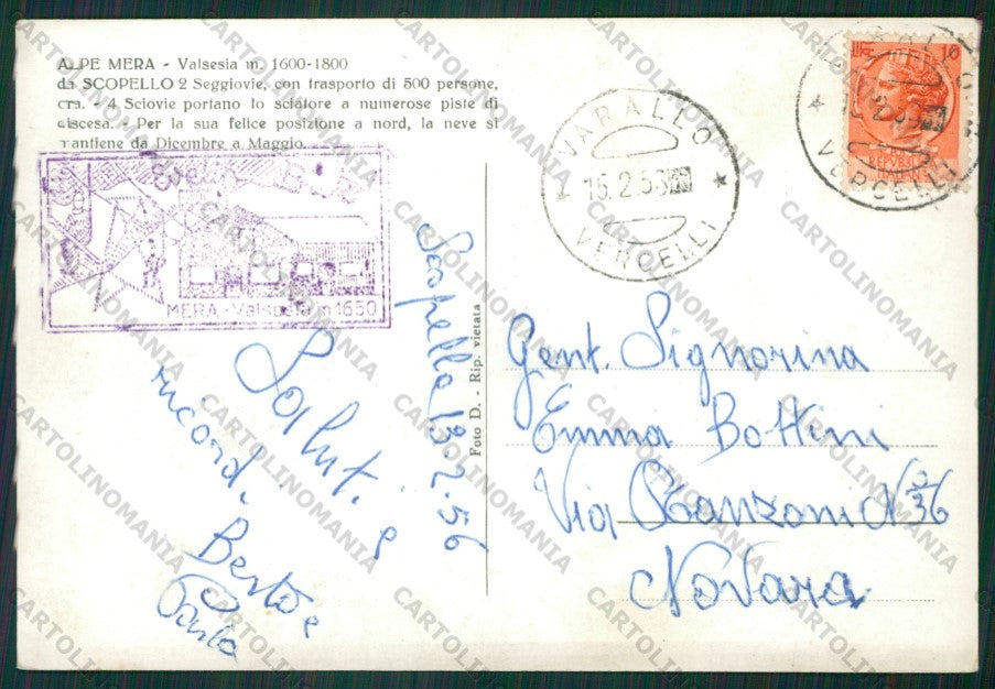 Vercelli Scopello Alpe di Mera Nevicata Foto FG cartolina KV8612 – retro