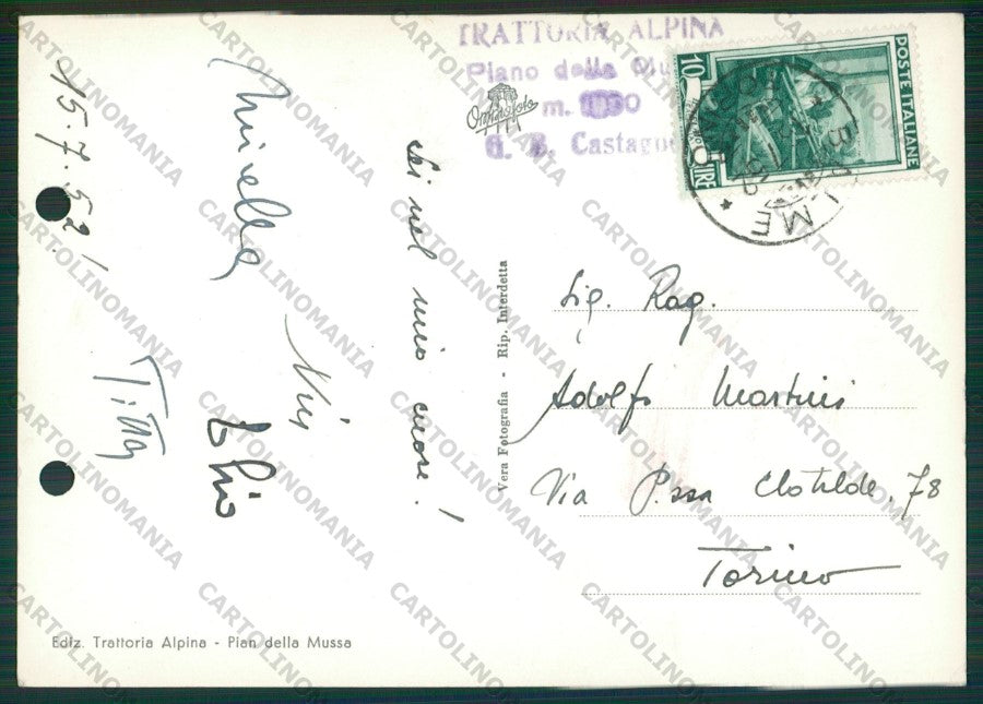 Torino Balme Pian della Mussa Ciamerella FORI ARCHIVIO Foto FG cartolina KV8622 – retro