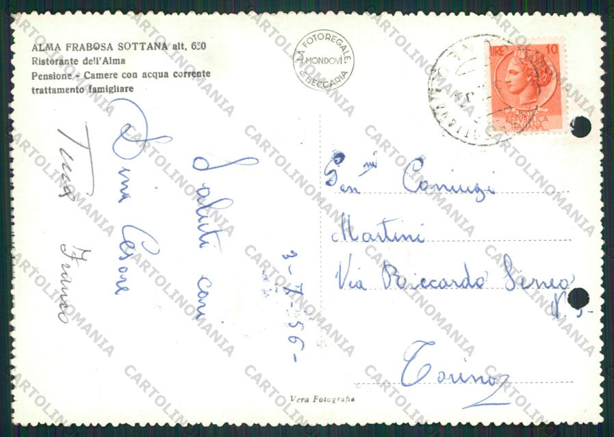 Cuneo Frabosa Sottana Alma FORI ARCHIVIO Foto FG cartolina KV8643 – retro
