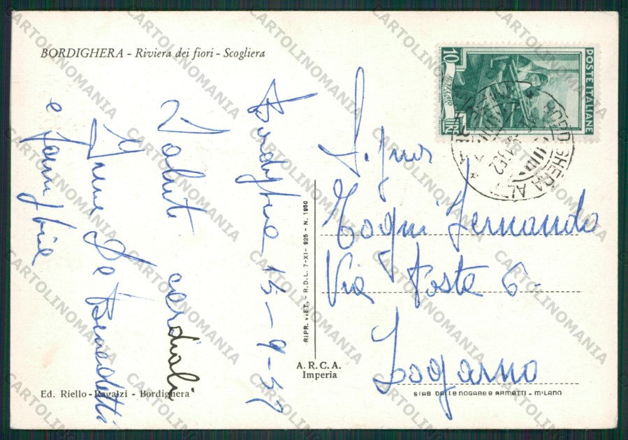 Imperia Bordighera FG cartolina KV8662 – retro