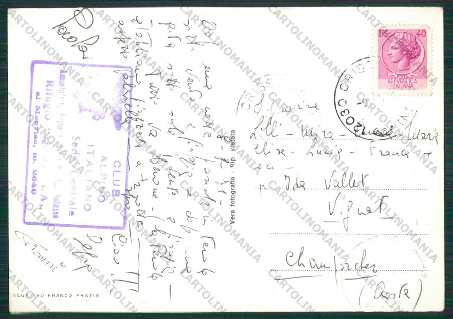 Cuneo Crissolo Rifugio Quintino Sella Monviso Cai Foto FG cartolina KV8673 – retro