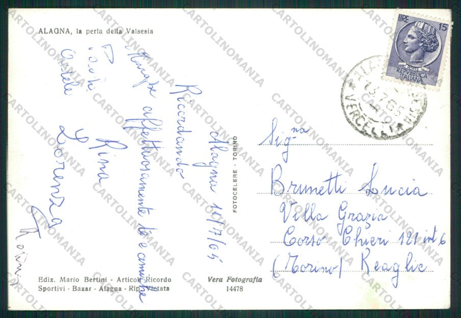 Vercelli Riva Valdobbia Alagna Monte Rosa PIEGHINA Foto FG cartolina KV8688 – retro